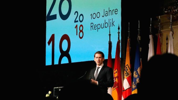 100 Jahre Republik Österreich. Im Bild Bundeskanzler Sebastian Kurz bei der Ansprache. FotografIn: Dragan Tatic Quelle: BKA