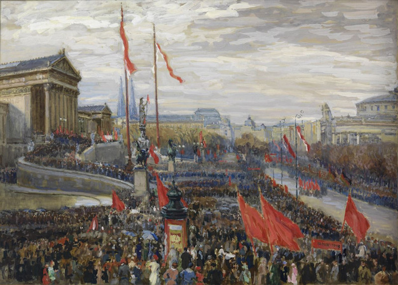 Die Ausrufung der Republik vor dem Parlament in Wien am 12. November 1918, Gemälde von Rudolf Konopa, 1918; © Wien Museum